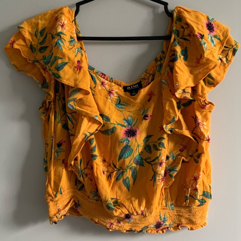 Yellow Floral Print Blouse szL